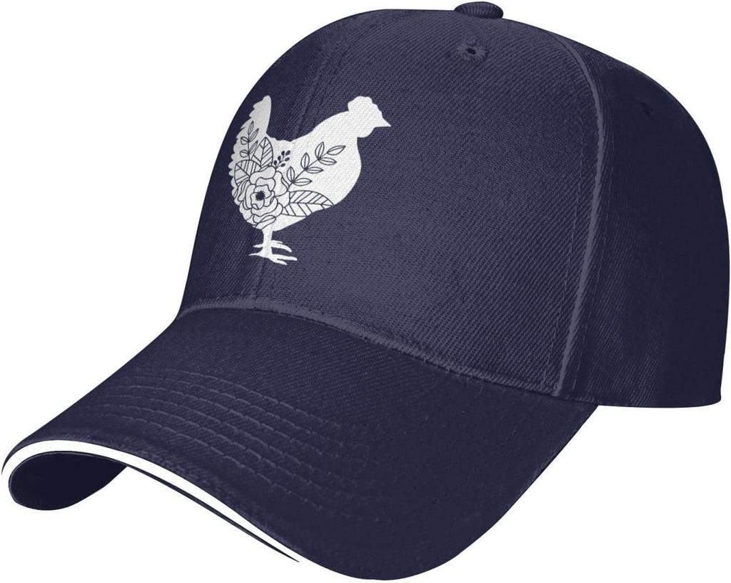 Floral Chicken Silhouette Baseball Cap Polyester Adjustable Casual Sun Hat for Adults