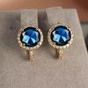 Cute Blue Round Crystal Stone Small Hoop Earrings For Women Vintage Gold Color Ear Buckle Wedding Jewelry Engagement Party Gifts