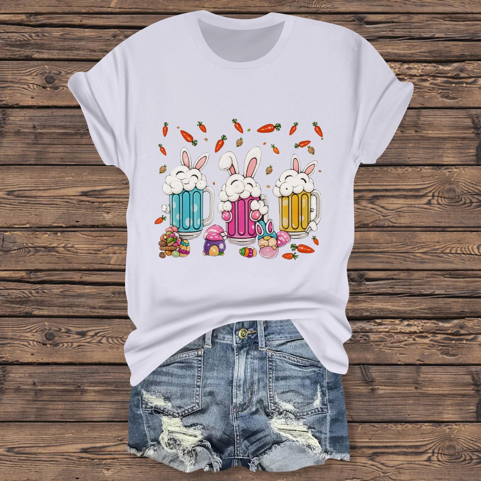 

Жіноча повсякденна футболка з принтом на Великдень, пуловер з короткими рукавами та круглим вирізом L