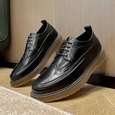 Men's Classic Retro Brogue Shoes Mens Lace-Up Leather Dress Business Office Men Wedding Party Derby Shoe Height Increasing Shoes
