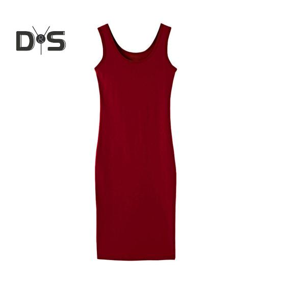 

Женское платье-майка миди, летнее повседневное платье без рукавов с круглым вырезом, базовое пляжное облегающее платье-сарафан 2XL вино красного