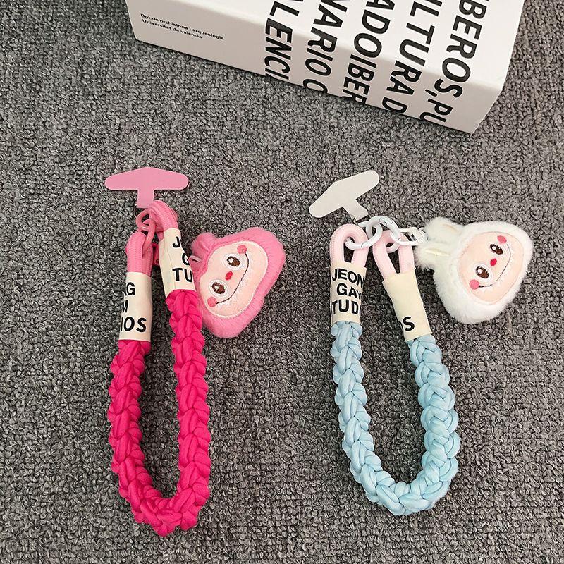 Růžová látková hlava šňůrka na mobil pro muže a ženy kreslená DIY klíčenka přívěsek na klíče batoh proti pádu