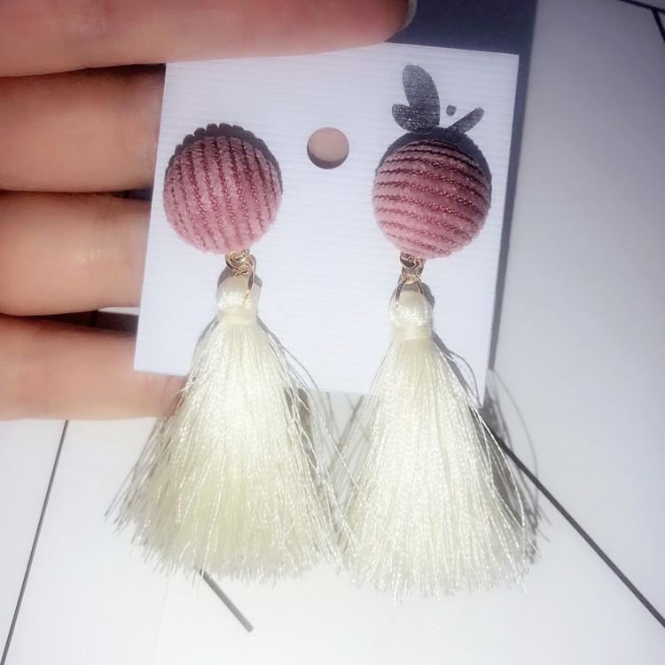 

Корейские Элегантные Милые Пуговица Кисточка Подвеска Индивидуальность Длинные Серьги Темперамент B-White