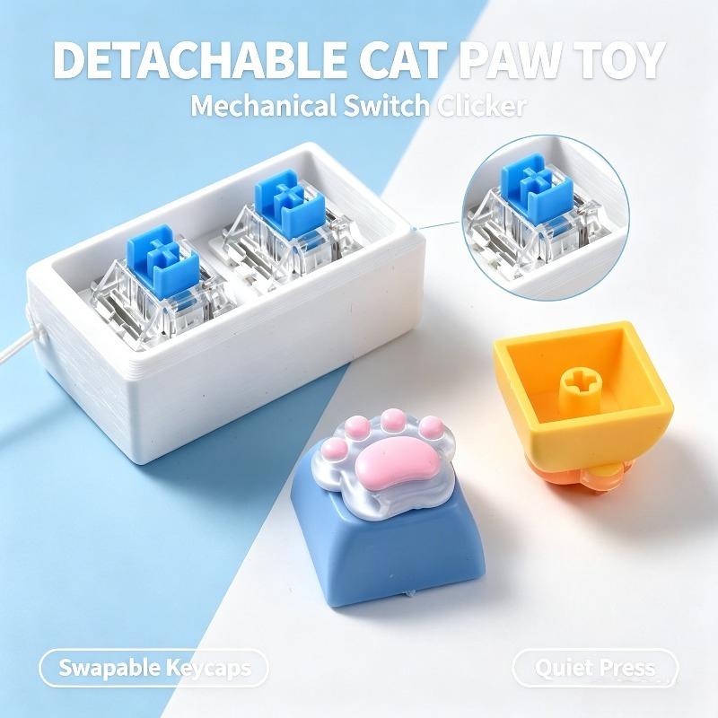 Cute Cat Paw Fidget Keycap Toy 2-Key Stress Relief Push Pop Keychain Portable Mini Keyboard Toy For Teens & Women