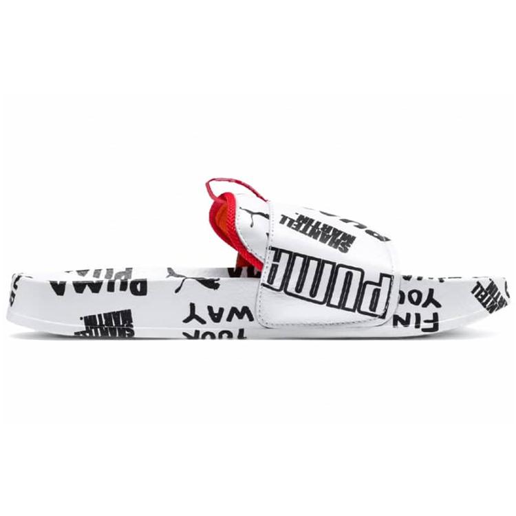 Puma Womens Leadcat Graphic Slide (women's Sizes) Puma White / Puma Black / Coral Slide Slippers 366803 01