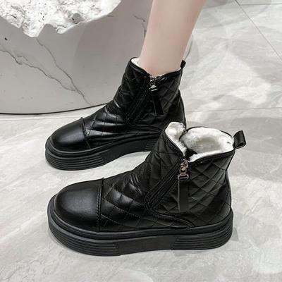 Snow Boots Women's Winter 2025 New Soft Leather Waterproof and Non-slip Flat-soled Short Boots Large Cotton Shoes Piled Thickened Martin Boots