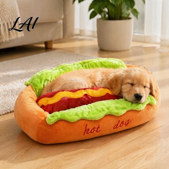 Unique Pet House for Dachshunds Hot Dog Bed Cute Cozy Snuggle Removable Washable Pad Funny Shape Bed Bun Plush Small Dogs Cats Soft Sofa Nest
