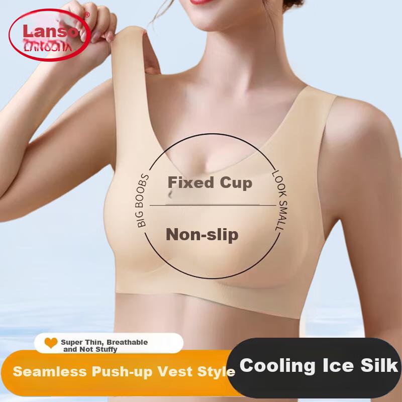 LangSha Seamless Bra for Women, Push-Up for Small Breasts, Spring And Summer Thin Style, Sports Backless Fixed Cup Wireless Brassiere