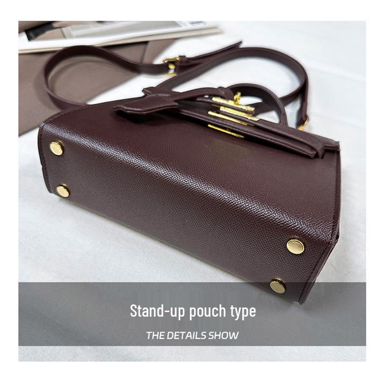 Large Capacity Lychee Pattern Kelly Bag - Versatile Fashion Handbag with Lock Buckle