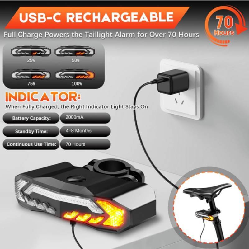 Bicycle Brake Sensor Smart Tail Light With Waterproof Ip65 And Remote Control For Night Riding Safety