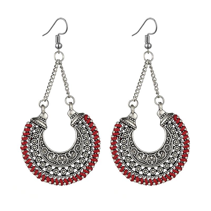 Bohemian Vintage Fashion Rope Wrap Earrings For Women Carved Hollow Geometric Drop Dangle India Earrings Boho Jewelry Wholesale