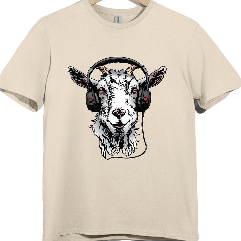 Goat Headphones T Shirt Funny Animal Music Lover Gift DJ Novelty Graphic Tee