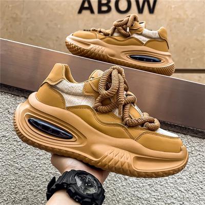 Modische Herren-Freizeit-Sportschuhe Leder Wasserdicht Schmutzabweisend Modische Sneaker Dicke Sohle Rutschfest Outdoor Laufschuhe
