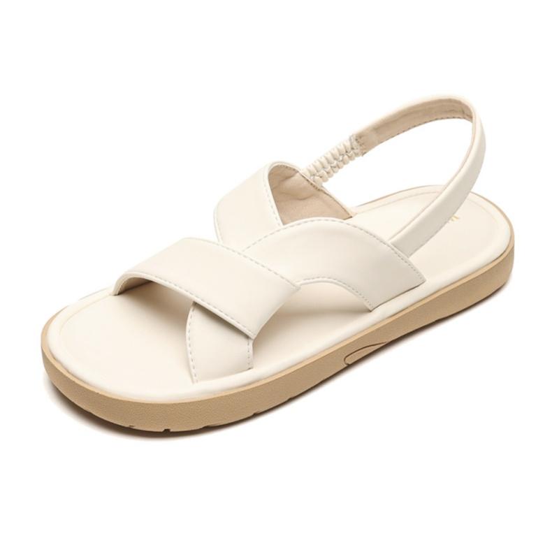 Fashion 2025 New Fashion Summer Leather Open Toe Women Sandals Roman Shoes Solid Color Comfortable Outside Leisure Flats Women Sandals