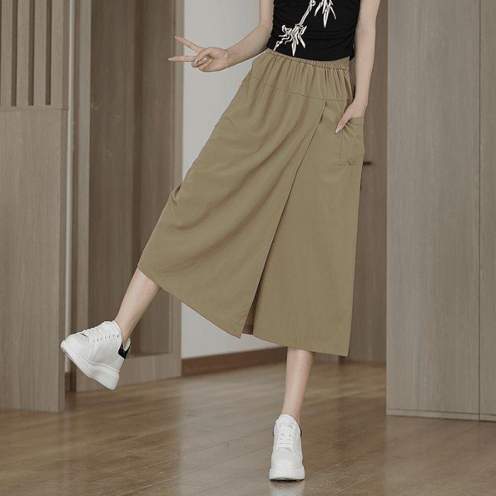 

Новые китайские повседневные брюки для женщин с высокой талией и универсальным ощущением прохлады без просвечивания, широкие юбки-брюки XXL