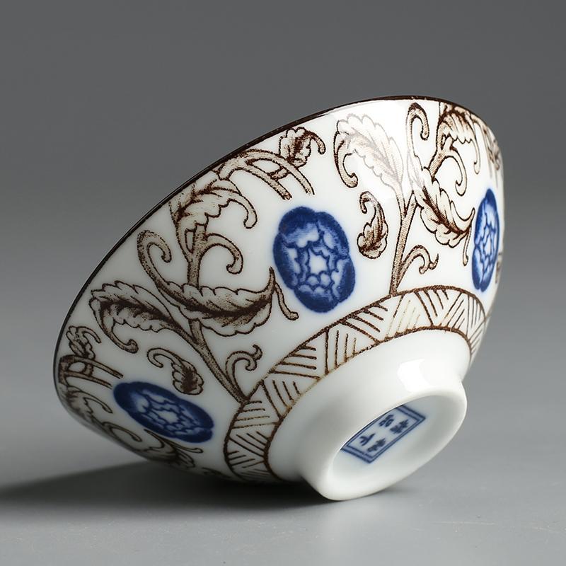 70ml Ceramic Large Master Tea Cup Blue and White Porcelain Kung Fu Tea Cup Douli Tea Bowl Personal Home Use Cup