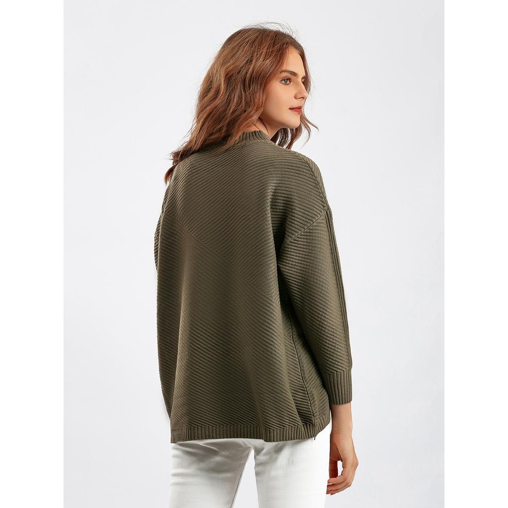 HNXC Autumn and Winter Retro Loose Large-sized Long-sleeved Top, Solid Color Pullover Knitted Sweater, Women's Semi-high-neck Sweater Base Layer