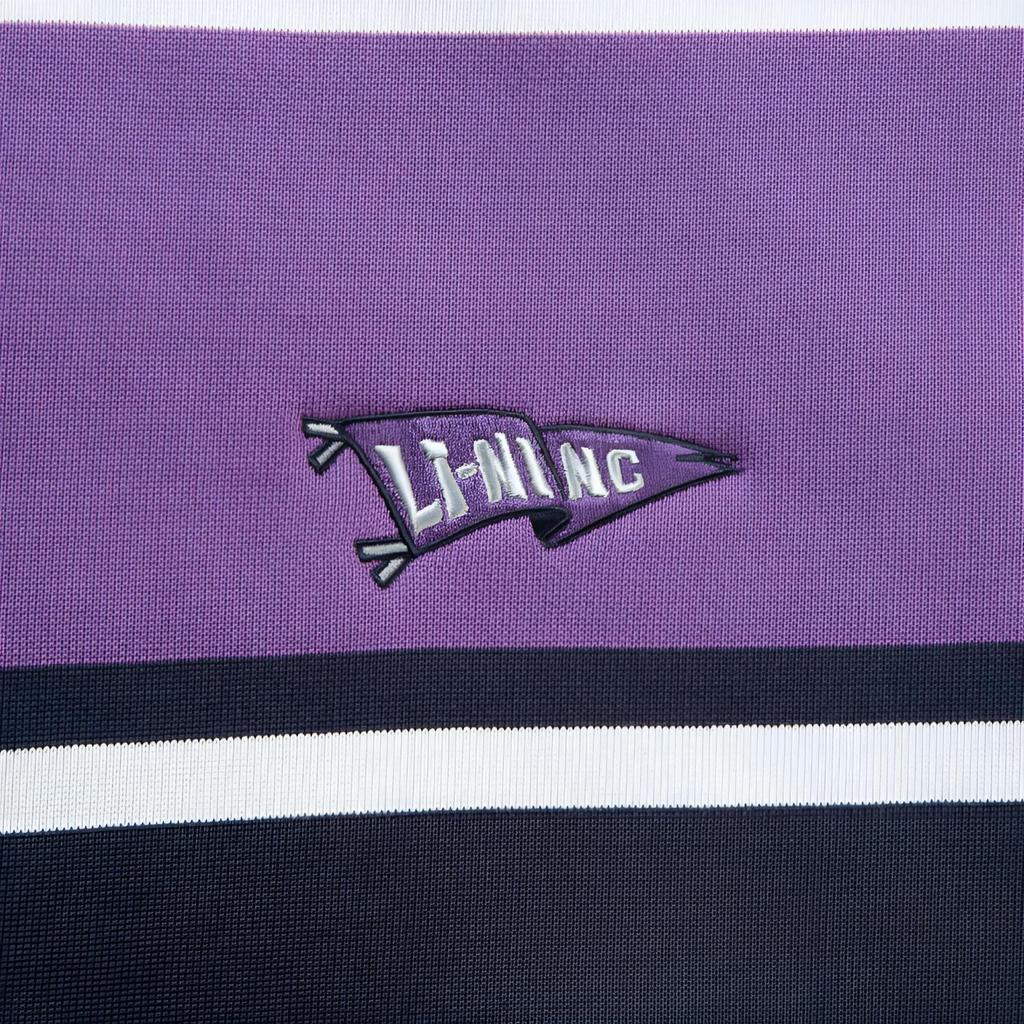 Li Ning Sports Lifestyle Series Enkel Mångsidig Rund Hals Nedhasad Axel Lös Randig Färgblock Fleece Varm Sweatshirt Unisex sweatshirt AWDVD31-7