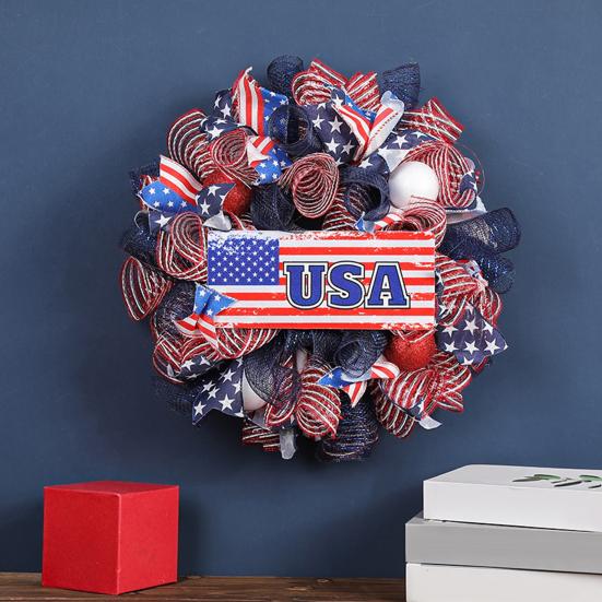 

Простая в установке гирлянда ко Дню независимости Популярная красочная CreateПатриотическое венок Дверь Настенное подвесное украшение