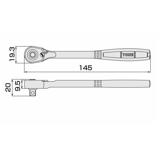 TONE Ratchet Handle (Hold Type) RH2H Drive Angle 6.35mm (1/4") Gray