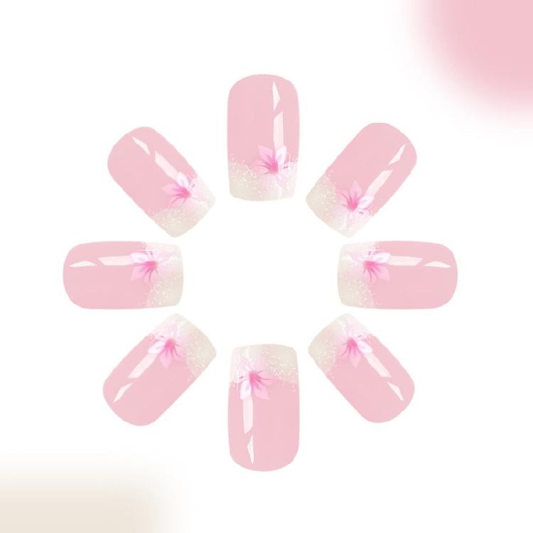 Flower Press On Nail Short Glittering Stick On Nail Glossy False Nail Set 24pcs Acrylic Nail For Various Occasion