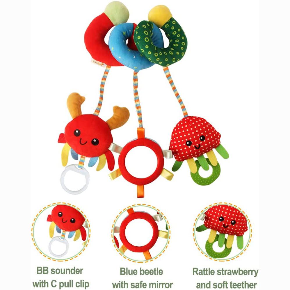 Infant Stroller Toy,Baby Car Seat Toys for Infant Bed Stroller Suitable Pram Crib Plush for Kids Spiral Activity Toy with Rattles and BB Squeaker