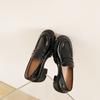 Cowhide Thick-soled Thick-heeled Female British One-pedal Retro Lazy Muffin Small Leather Shoes with Skirt High Heels