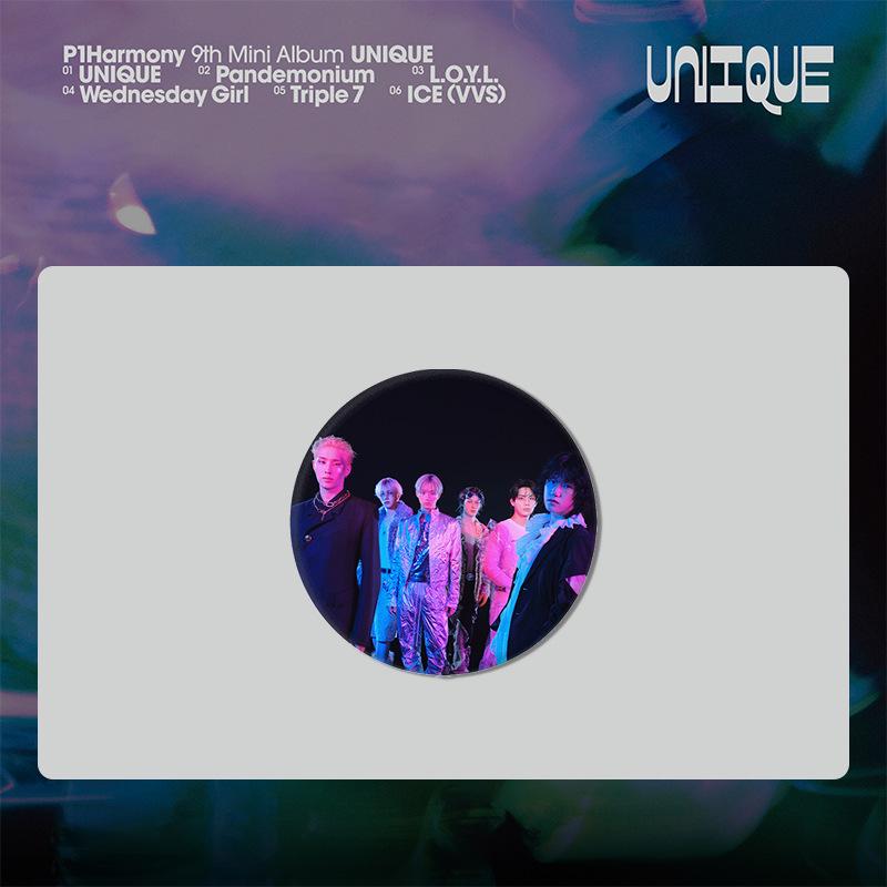 P1Harmony UNIQUE Album Teaser Badge Mirror Keychain Pendant Badge