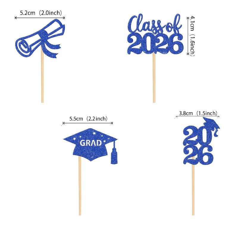 12Pc Class Of 2026 Graduate Cake Topper Mortarboard Congrats Graduation Cupcake Topper Party Baking Supplies Dessert Decoration