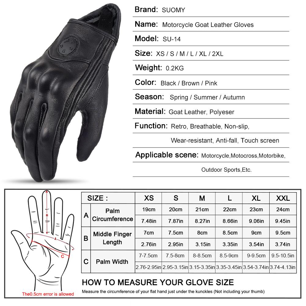 SUOMY Lady Pink Retro Leather Motorcycle Gloves Women Touchscreen Motocross Gloves Hard Shell Protective Motorbike Glove XS-L