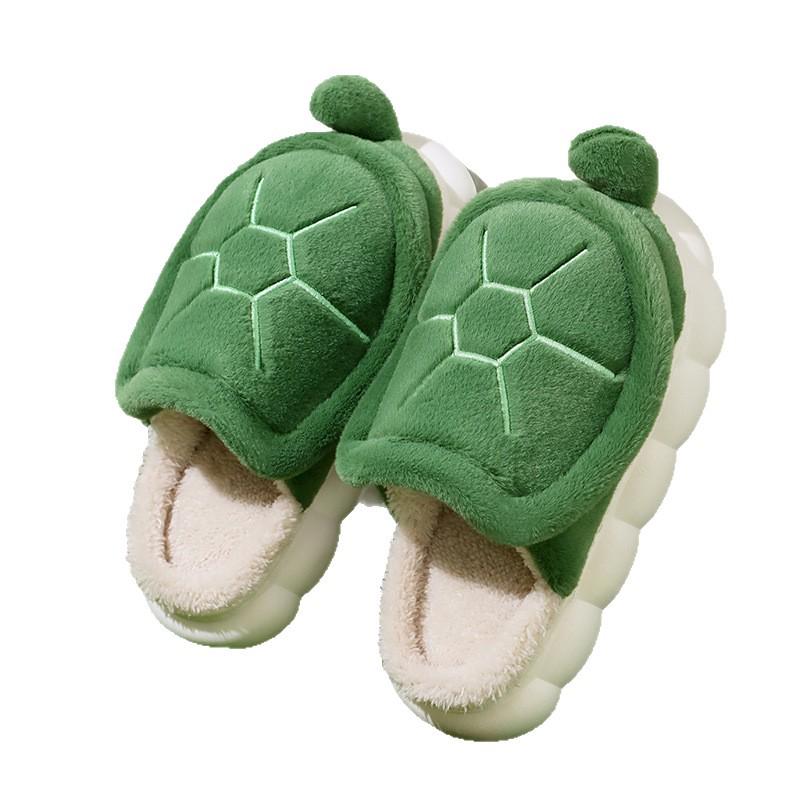 Creative Cute Turtle Cotton Slippers for Kids - Warm, Plush, Thick-Soled Winter Indoor Shoes