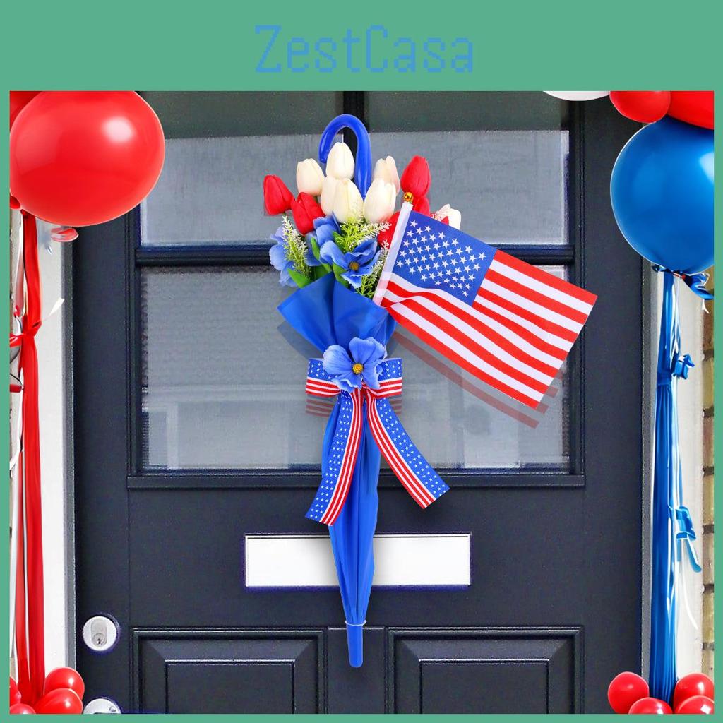 Independence Tulip Day Umbrella Wall Hanging Festive Decor With Red Flag White