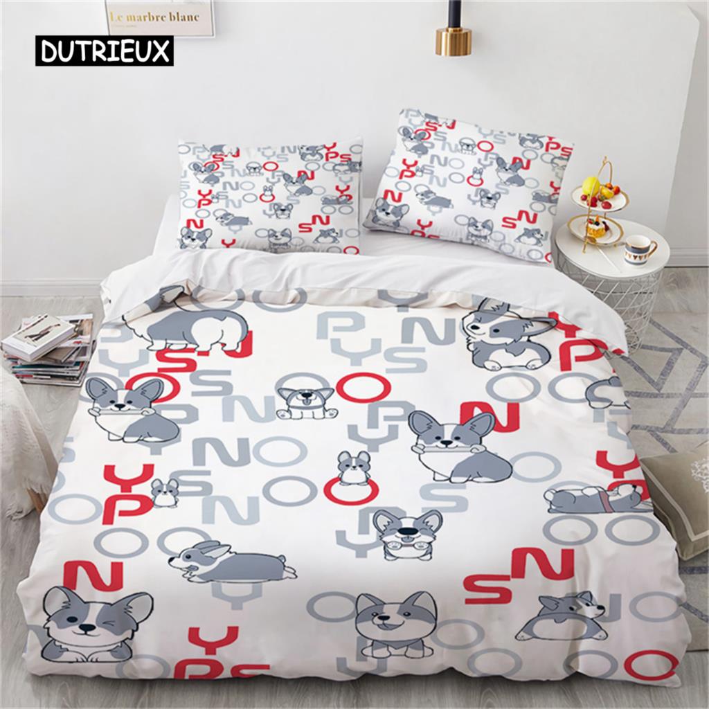 Niedliche Cartoon-Tier Bettbezug Hunde Bettwäsche Set Einzelbett Doppelbett für Kinder Mädchen Geschenk Raumdeko Mikrofaser Bettdeckenbezug Kissenbezug