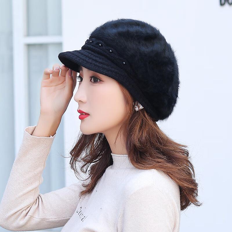 

ZHENYUEQI Зимняя теплая беретка из кроличьего меха с ушками One Size