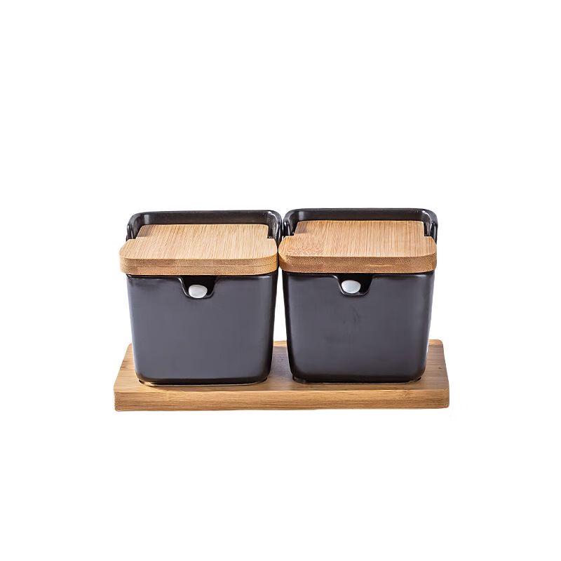 Qianxing Japanese Style Ceramic Spice Jars with Bamboo Lids