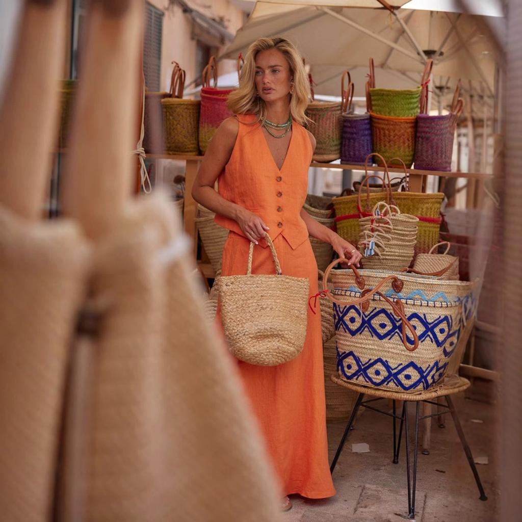 Women's  Summer Cotton Linen Vest Maxi Skirt Two Piece Set Casual Outfit, European American Style Casual Matching Suit