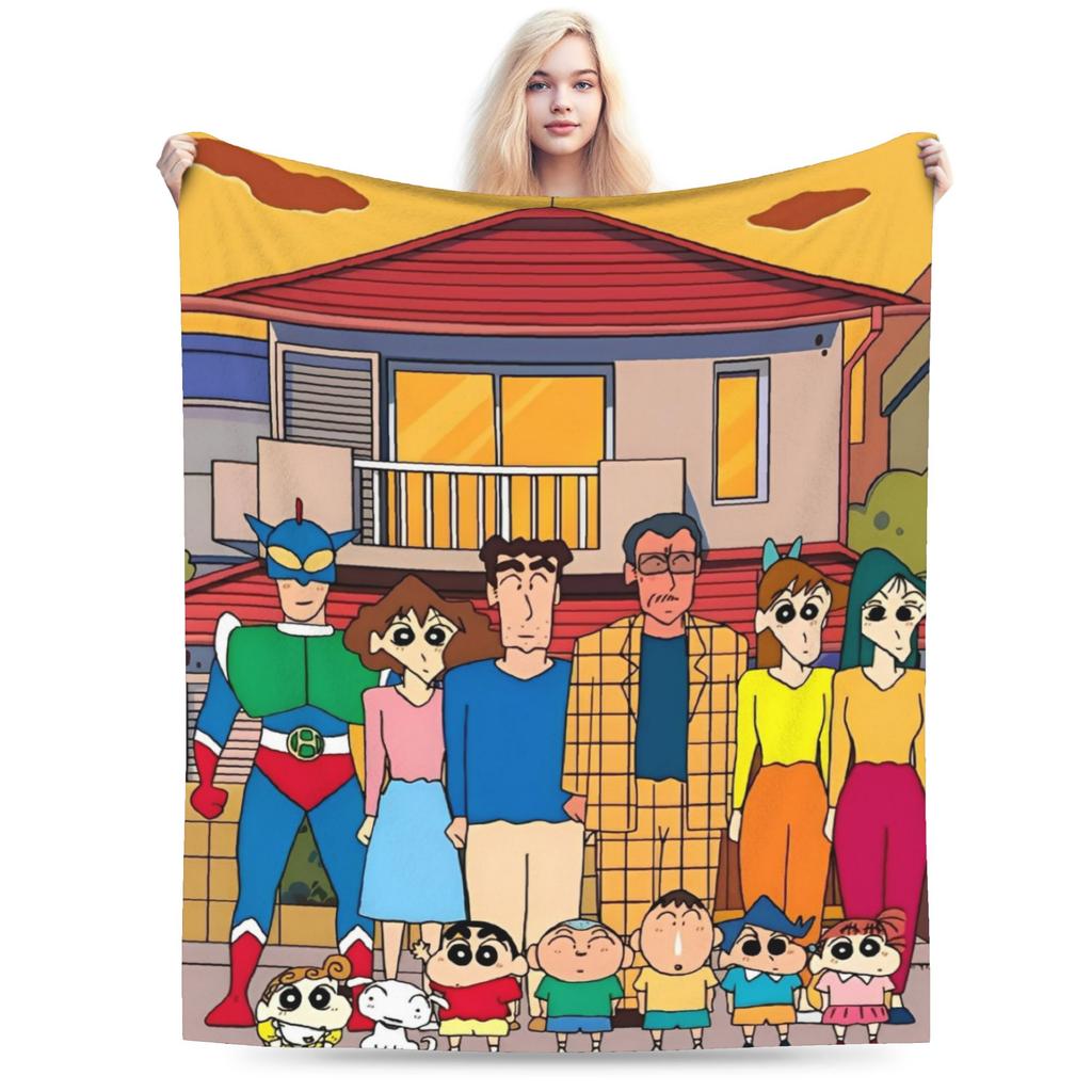 Crayon Shin Chan as Action Kamen Blankets Fleece Summer Air Conditioning Manga Multi-function Throw Blanket for Home Couch Quilt