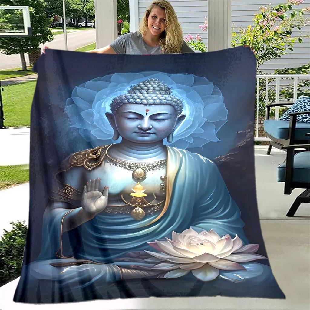 Coperta in Peluche Buddha Sakyamuni Bodhisattva Guanyin del Buddismo, Coperta in Flanella Coperta Plaid per Soggiorno Camera da Letto Letto Divano Preghiera