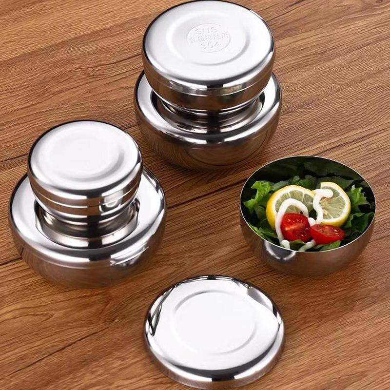 Stainless Steel Bowl Korean Big Cooked Rice Bowl With Cover Single Layer Steamed Rice Bowl Child Anti-Scalding/Fall Tableware