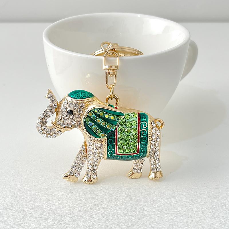 Exquisite Precious Stones Inlaid Thailand Elephant Car Keychain Elegant Pendant Gift for Friends Key Chains Ring Porte Clef
