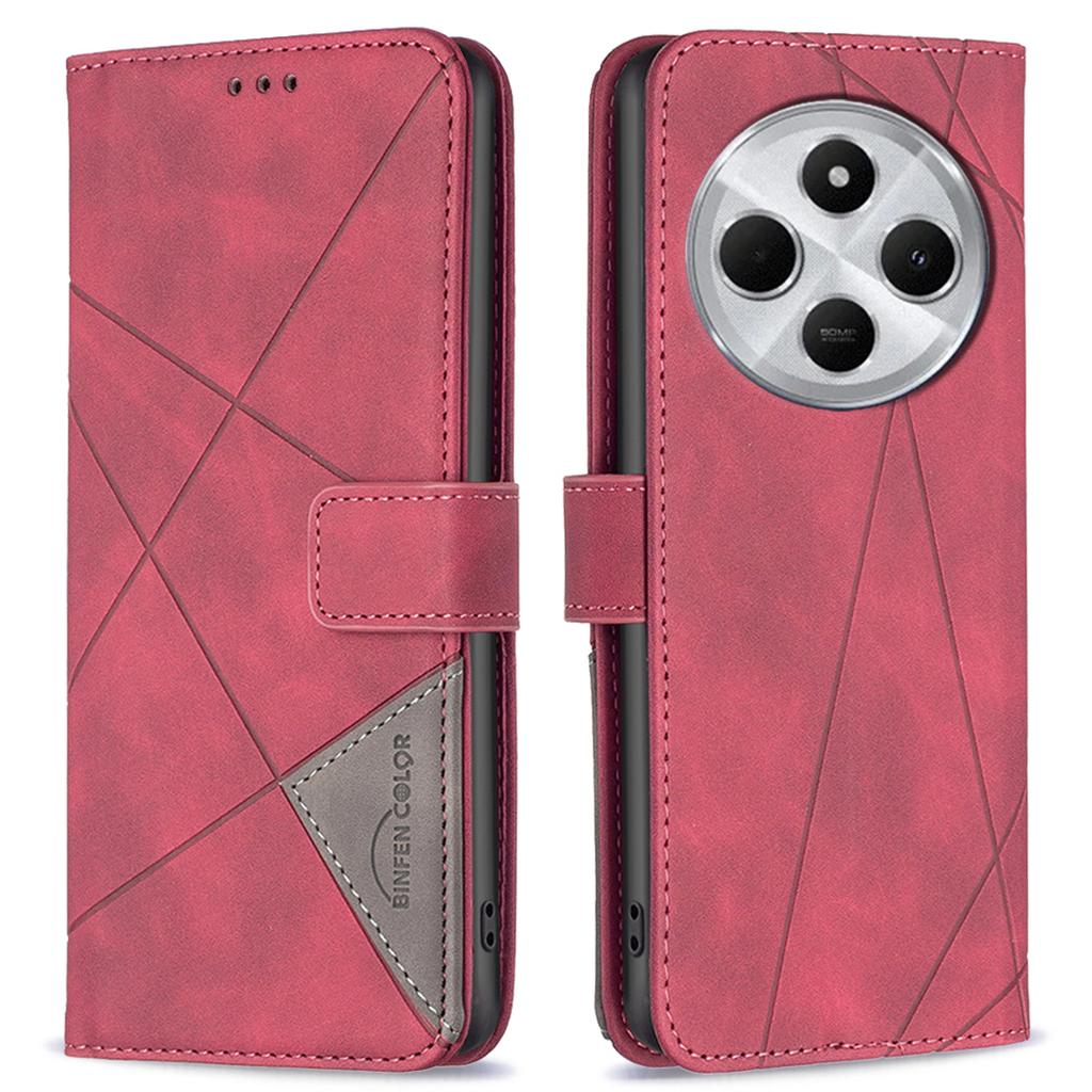 BINFEN COLOR Für Xiaomi Poco C75 4G/Redmi 14R 5G/14C 4G Handyhüllen Brieftasche Ständer Geometrie Geprägte Lederhülle