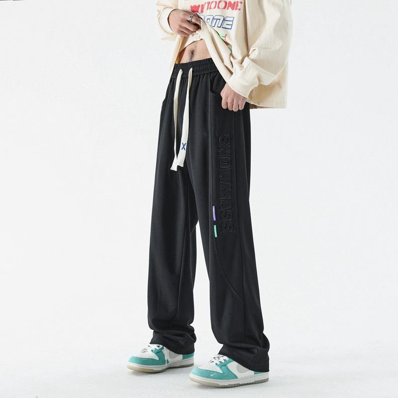 

Solid Color Casual Pants American Men s Summer Black Versatile Draped Wide-leg Pants for Boys Loose Straight Sports Pants M