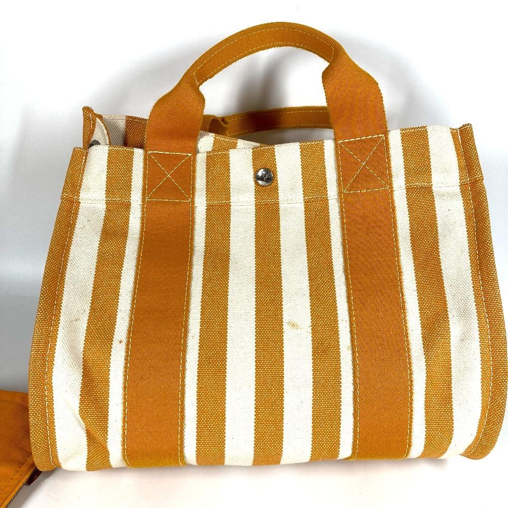 HERMES Border with pouch Cannes PM Tote Bag Hand Bag cotton yellow/White
