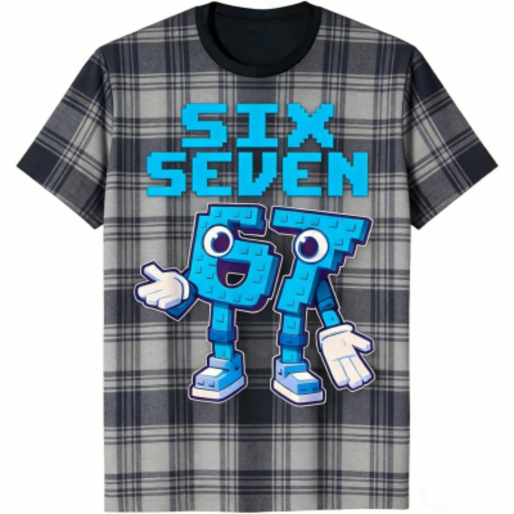 Modisches Kinder T-Shirt 67 Six Seven Streifen Print Jungen und Mädchen T-Shirts Oberteil Sommer Kurzarm Rundhals Lässig Outdoor Kinderkleidung