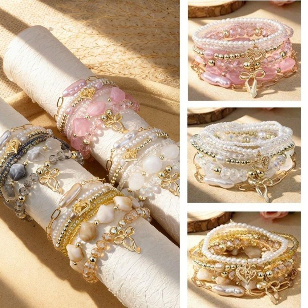 Multi-layer Design Boho Bracelet Imitation Pearl Beaded Chain Bangle Strand Bracelet  Women Jewelry