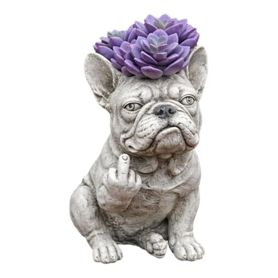Bulldogge Hund Pflanzgefäß Lustiger Mittelfinger Hund Harz Blumentopf Niedliche Tierform