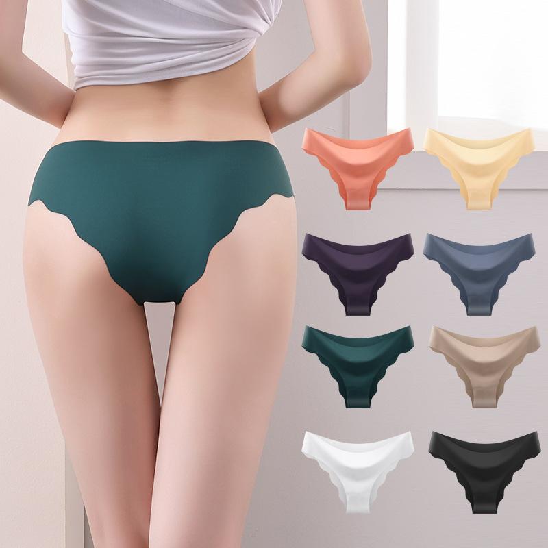Traceless One-Piece Ice Silk Women'S Bikini Panties Wavy Edge Breathable Girls Large Size Briefs