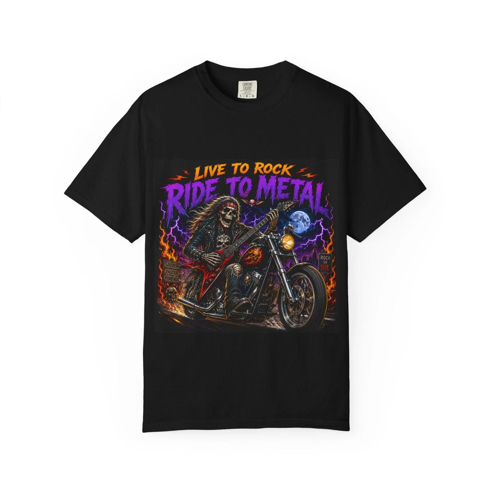 Ride to Metal Skull Biker design T-shirt | Live to Rock motorcycle XXL