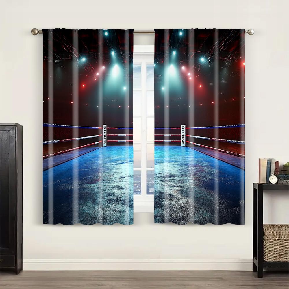 2pc,  Window Curtains Boxing Ring Arena Stage Lights Sports Photos Versatile Durable Polyester,Without Electricity Festive
