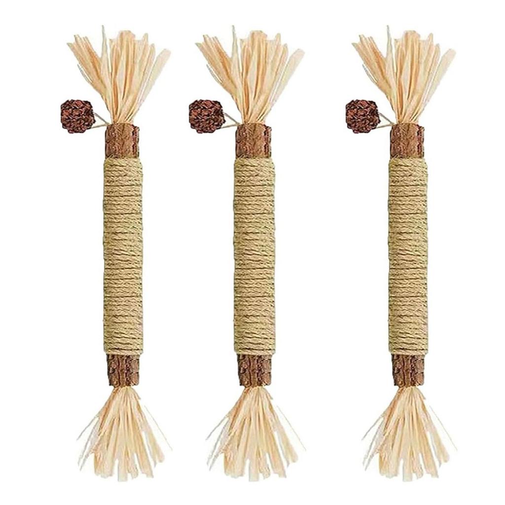 Natural Silvervine Dental Sticks with Hemp Rope Natural Wood Cat Chew Sticks Interactive Stress Release Bite Rope Toy for Cats